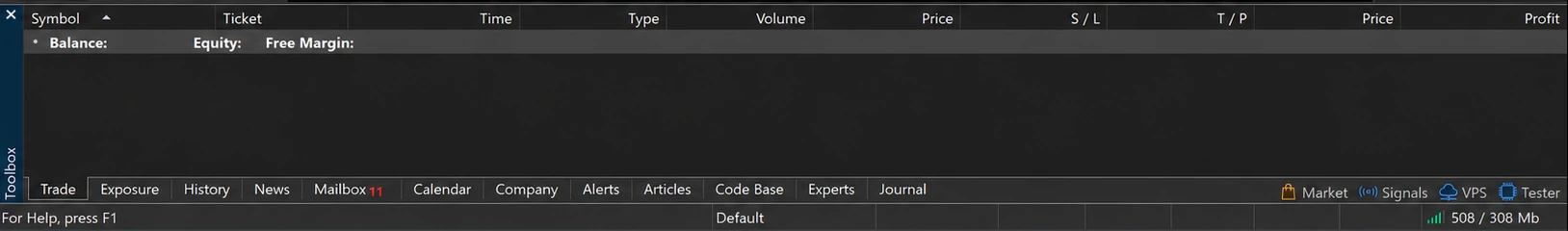 ภาพขยาย Toolbox ของ MT5